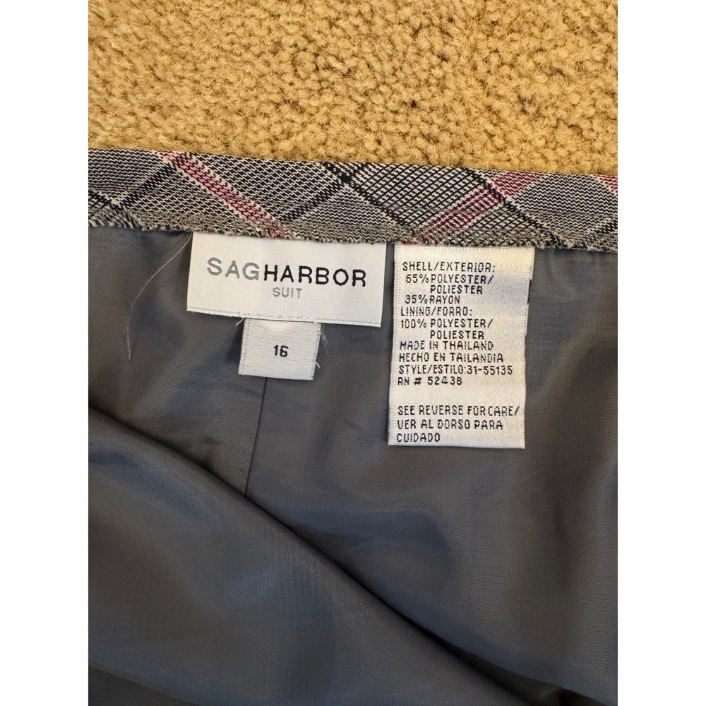 Sag Harbor Suit Womens 16 Gray Pink Plaid Blazer and Skirt Set 2 Piece Vintage - Picture 3 of 16